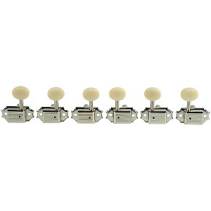 Kluson 3 Per Side Deluxe Series Oval White Plastic Single Line Logo Tuning Machines Nickel - 1 of 1