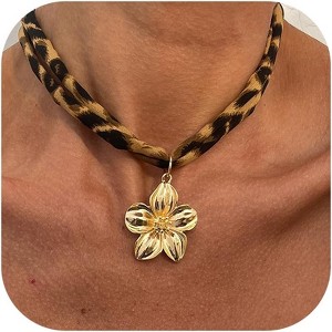 Boho Scarf Necklace with Gold Charms - Starfish, Cross & Flower Beach Jewelry - 1 of 4