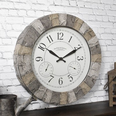 14" First Time Stoneybrook Outdoor Wall Clock Charcoal