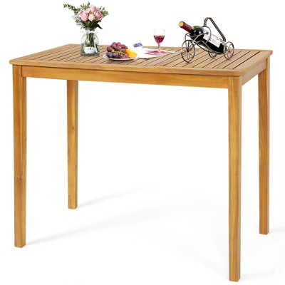 Tangkula Outdoor Bar Table Acacia Wood Bar Table for Outside 45" Rectangular Pub Bar Table Indoor & Outdoor Bar Height Table