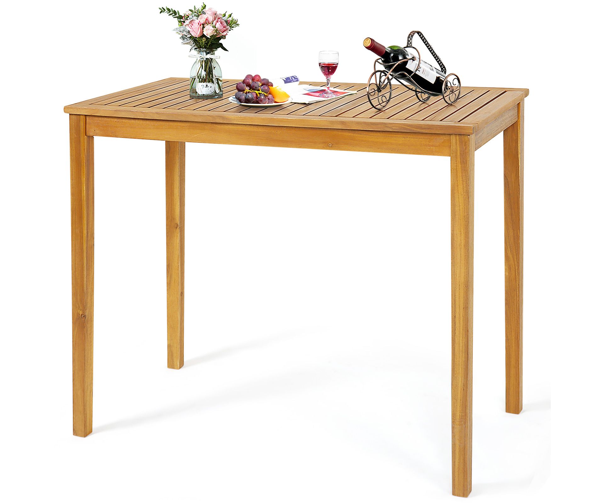 Tangkula Outdoor Bar Table Acacia Wood Bar Table for Outside 45" Rectangular Pub Bar Table Indoor & Outdoor Bar Height Table