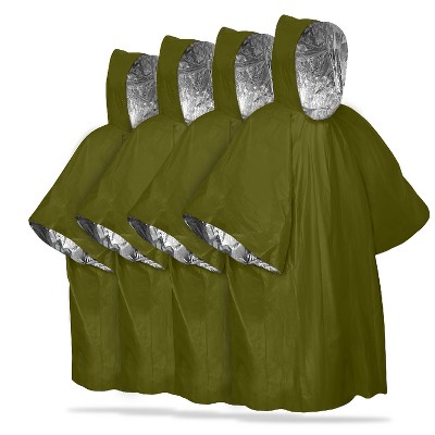 FosPower Emergency Rain Poncho [4 Pack] [Retains 90% Body Heat] Reusable Weather Resistant Raincoat for Men, Women, Adults, Camping, Hiking