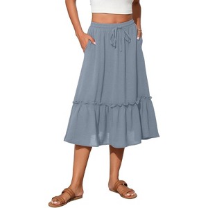 2025 Trendy High Waist Tiered Flowy Skirt for Women - Below Knee with Pockets A-06 Light Blue - 1 of 4