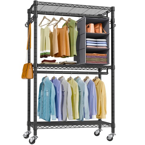 Jomeed Industrial Steel Freestanding Closet Clothing Garment Rack Organizer  With 6 Shelves And Hanging Rod For Home, Dorm, And Bedroom, Black/brown :  Target