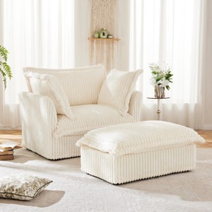 Slipcovered Armchairs, Armchair Sets with Large Soft Pillows and Ottoman, Corduroy Fabric Accent Chair Set for Living Room-Cuddlewood - 1 of 4