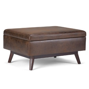 Ethan Coffee Table Storage Ottoman Distressed Chestnut Brown Faux Air Leather - Wyndenhall, Distressed Brown Brown