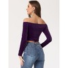 INSPIRE CHIC Women's Velvet Solid Stretch Long Sleeve Off Shoulder Crop Tops - 4 of 4