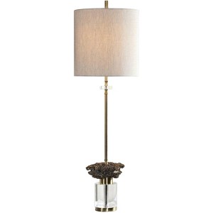 Uttermost Modern Buffet Table Lamp 34" Tall Brushed Brass Crystal Oatmeal Linen Drum Shade for Living Room Bedroom House Dining - 1 of 1