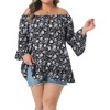Women's Plus Size Floral Off Shoulder Half Sleeve Crew Neck Ruffle Tiered Vacation Summer Blouse - Agnes Orinda - 2 of 4