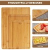 Bamboo Cutting Boards Set of 3 with Compartments, Chopping Boards for Kitchen with Inner Handles & Juice Grooves, Ideal Serving Tray & Butcher Block - 4 of 4