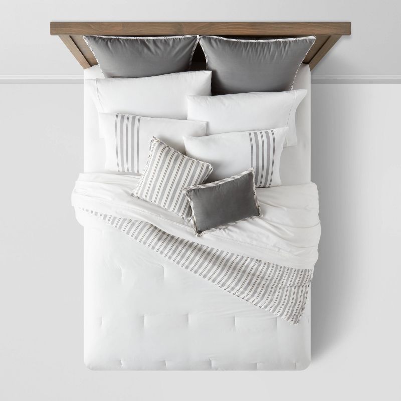 8pc Reversible Classic Stripe Comforter Set Gray/White - Threshold™, 4 of 17