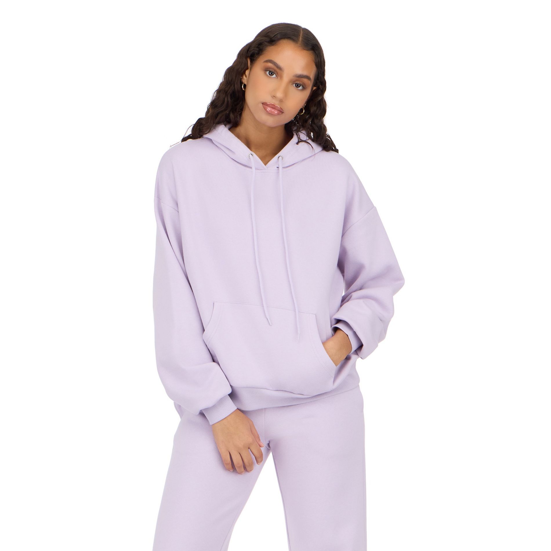 Forever 21 Women’s Oversized Fleece Hoodie – Cozy Pullover Sweatshirt with Kangaroo Pocket for Everyday Casual Wear, Color- Purple, Size- Medium