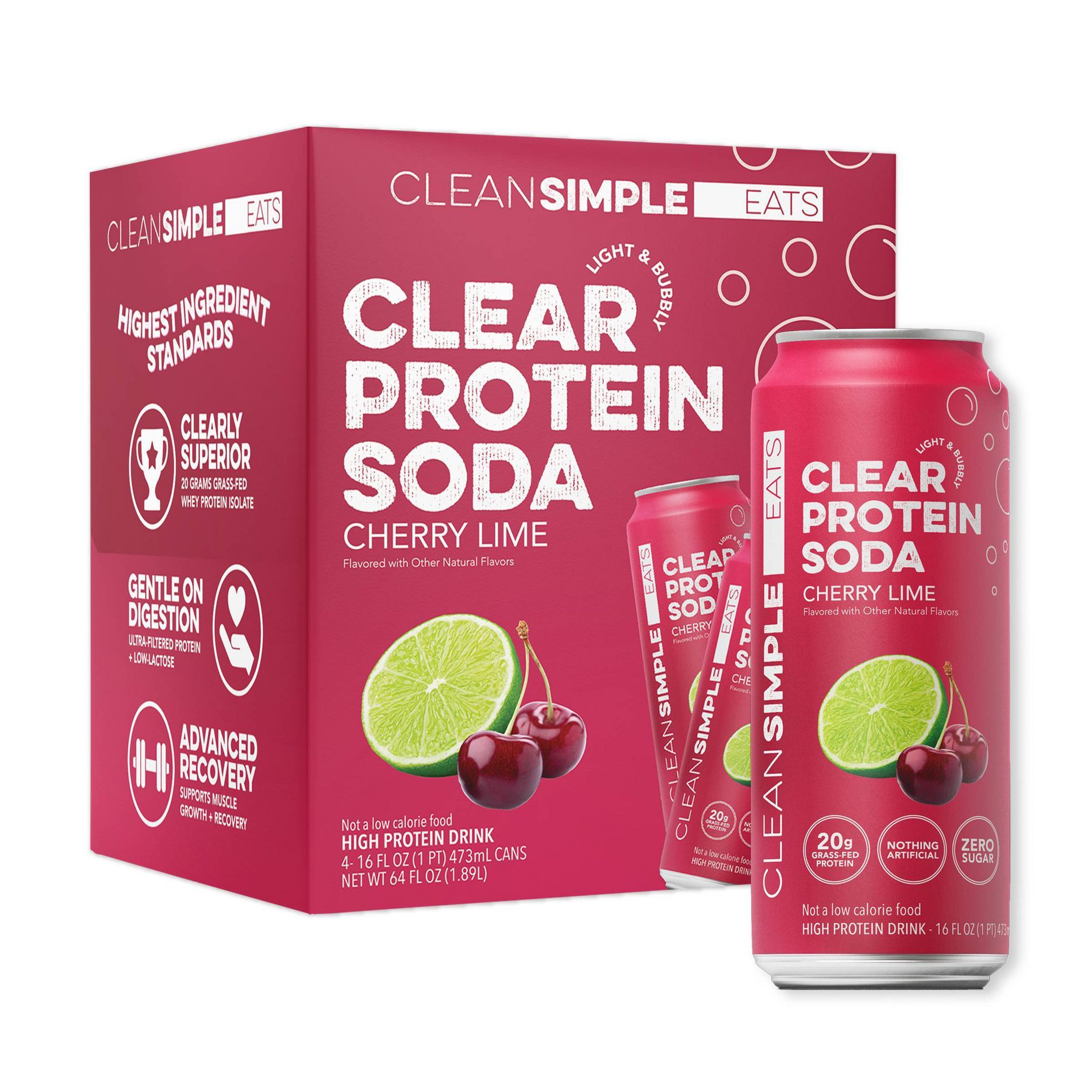 Clean Simple Eats Clear 20g Protein Soda Cherry Lime - 4pk/16 fl oz Cans
