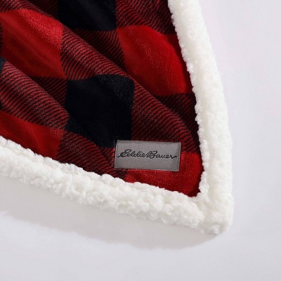 Cabin Plaid Red Fleece & Cotton Sherpa Reversible Throw Blanket