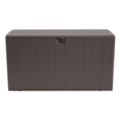 Keter Large 120 Gallon Waterproof All-weather Resistant Wood Panel Outdoor  Deck Garden Storage Box Bench - Brown : Target