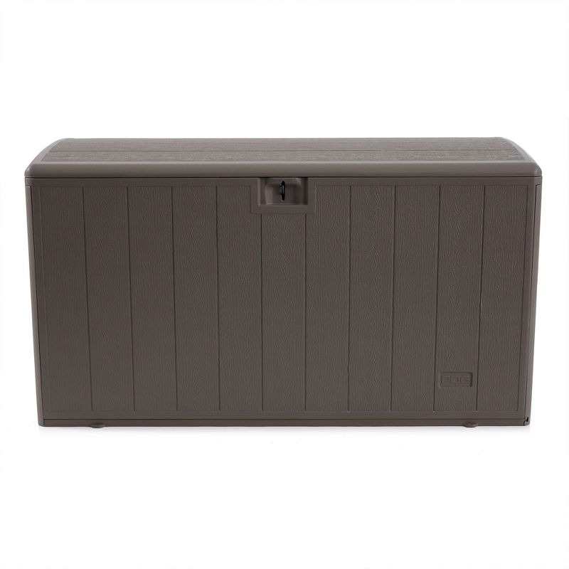 Plastic Development Group 105 Gallon Weatherproof Resin Outdoor Patio Storage Deck Box with Secure Lid Retainer Straps, Driftwood Gray, 1 of 7
