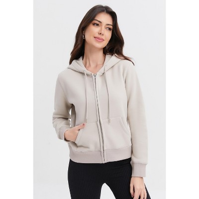 Spruce Fashion Women Zip Up Cropped Hoodie Fall Oversized Sweatshirts Winter Fleece Cotton Comfy Long Sleeve