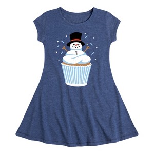 Girls' - Instant Message - Snowman Cupcake Fit & Flair Cap Sleeve Graphic Dress - 1 of 3