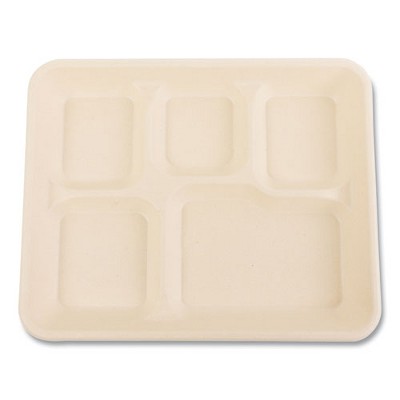 Boardwalk Bagasse PFAS-Free Food Tray, 5-Compartment, 8.26 x 0.98 x 10.9, Tan, Bamboo/Sugarcane, 500/Carton