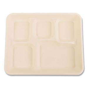 Boardwalk Bagasse PFAS-Free Food Tray, 5-Compartment, 8.26 x 0.98 x 10.9, Tan, Bamboo/Sugarcane, 500/Carton - 1 of 4