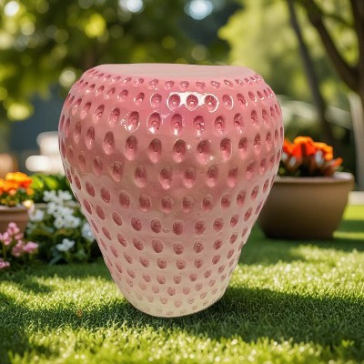 Vynxaria 13.4" Oversized Strawberry Fruit Stool, Resin Multi-Purpose Stool/Side Table/Plant Stand£¬Pink