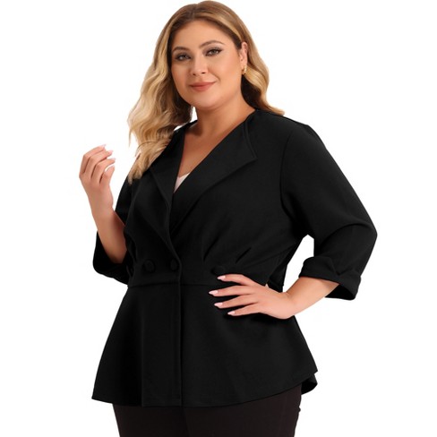 Agnes Orinda Women's Plus Size Office Work Double Lapel Button Peplum  Blazers Black 1x : Target