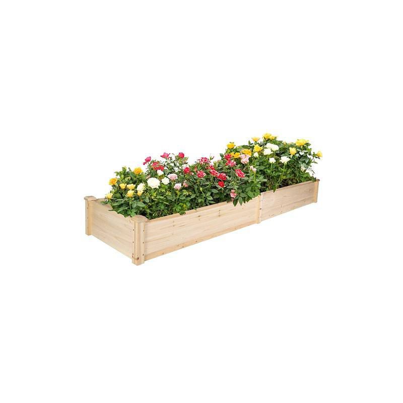 Kelly Fir Wood Rectangle Garden Bed, Patio Flower Box with 2 Separate Planting Space, Outdoor Furniture - The Pop Home, 1 of 6