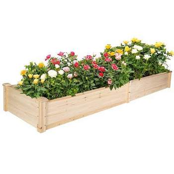 Fir Wood Outdoor Rectangle Garden Bed, Patio Flower Box with 2 Separate Planting Space - The Pop Home
