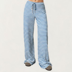 Anna-Kaci Women's Striped Textured Long Sleeve Dress with Ribbed Fabric and Flowing Silhouette for Comfortable Everyday Wear - 1 of 4