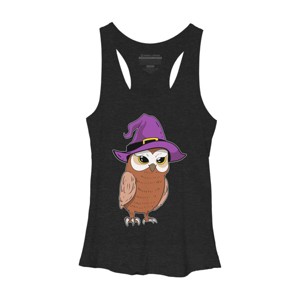 Women's Design By Humans Owl Witch Halloween T Shirt By thebeardstudio Racerback Tank Top - 1 of 3