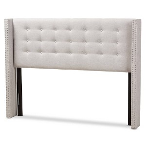 Queen Ginaro Modern and Contemporary Fabric Button Tufted Nail Head Winged Headboard Gray - Baxton Studio: Elegant Design, MDF Frame, Spot Clean - 1 of 4