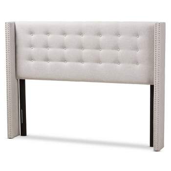 Queen Ginaro Modern and Contemporary Fabric Button Tufted Nail Head Winged Headboard Gray - Baxton Studio