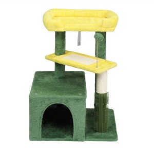 Gulches Green Yellow 27 inch Cat Tree Small Cats Condo Sisal Post Board Plush Top Perch Hanging Ball 11 lbs Tower Furniture - 1 of 4