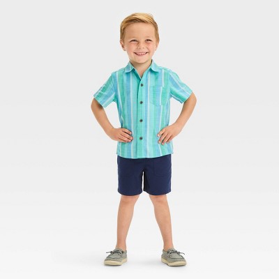 Toddler Boys' Short Sleeve Striped Button-down Shirt And Shorts Set - Cat &  Jack™ Turquoise Blue : Target