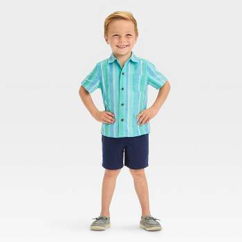 Toddler Boys' Short Sleeve Striped Button-Down Shirt and Shorts Set - Cat & Jack™ Turquoise Blue