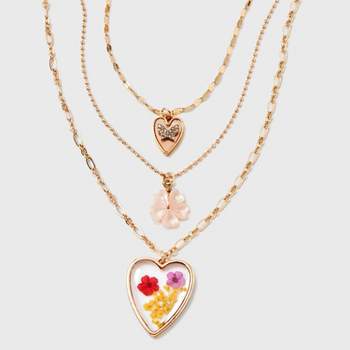 Dainty Chain Layered Neck with Encapsulated Flower and Butterfly Charm Necklace - Universal Thread™ Gold