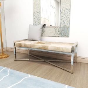 Contemporary Stainless Steel Rectangular Cowhide Bench - Olivia & May - 1 of 4