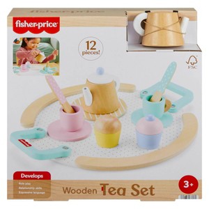 Fisher-Price Wood Pretend Play Toy Tea Set, 12-Piece Wooden Playset with Teapot, Cups & Saucers for Preschool Kids Ages 3+ Years - 1 of 3