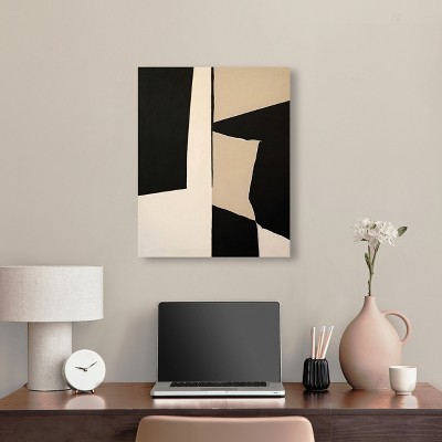 Maderera Modern Black and Beige Abstract Canvas Wall Art, 20" x 24"