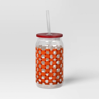 14.5 fl oz Glass Straw Tumbler Orange Check - Room Essentials™