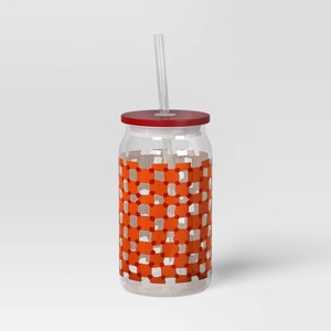 14.5 fl oz Glass Straw Tumbler Orange Check - Room Essentials™ - 1 of 3