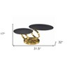 HomeRoots 32" Black And Gold Ceramic Tile And Metal Round Distressed Abstract Coffee Table - 3 of 4