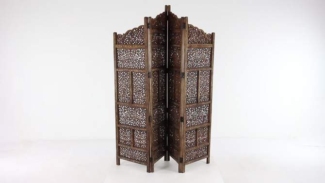 Traditional Wood Carved Pattern Room Divider Screen Brown - Olivia &#38; May, 2 of 7, play video