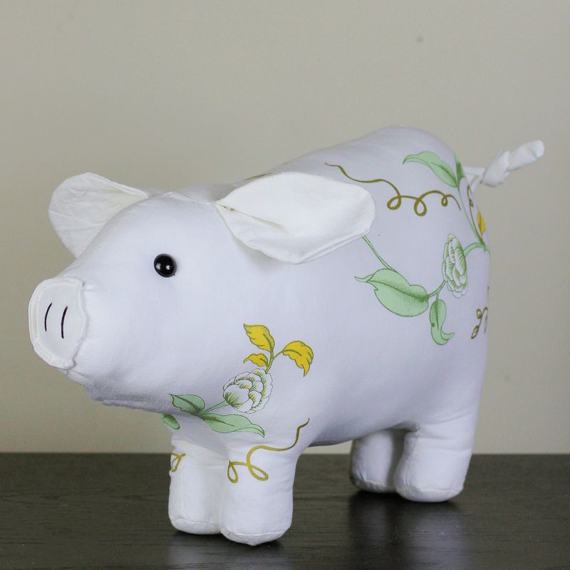 Northlight 13.25" White, Soft Green and Yellow Floral Pig Spring Tabletop Decoration, 3 of 4