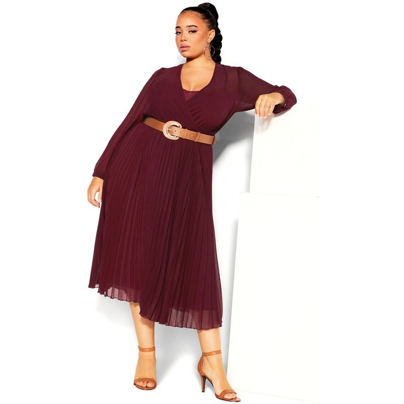 Women's Plus Size Precious Pleat Dress - oxblood | CITY CHIC, 2 of 7