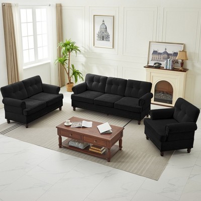 Hyleory Modern Chenille Fabric Nailhead Tufted Sectional Sofa Set With Wood Frame for Living Room