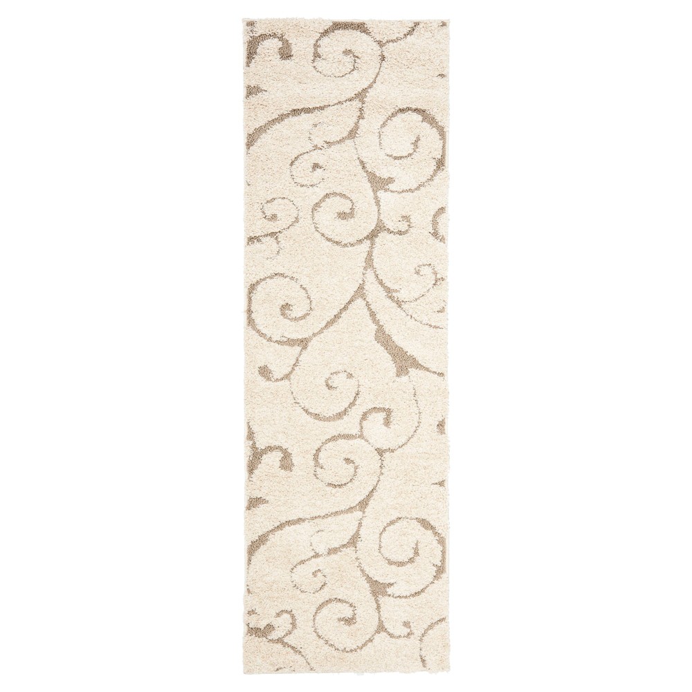 2'3inx8' Runner Abstract Shag/Flokati Loomed Cream/Beige - Safavieh