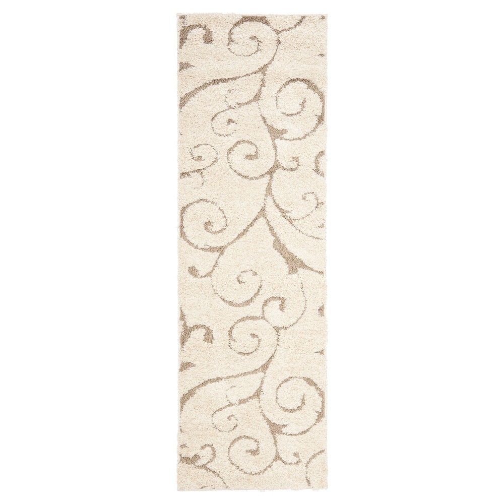 2'3inx10' Runner Abstract Shag/Flokati Loomed Cream/Beige - Safavieh