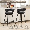 DYHOME 28 inch Bar Stools Set of 3, Modern Counter Height Bar Stools, 360° Swivel Suede Fabric Stool Chairs with Woven Back and Footrest - 3 of 4