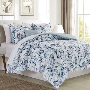 RT Designer's Collection 5 Piece Sonya Printed Complement to Any Bedroom Decor Comforter Set, Blue - 1 of 3